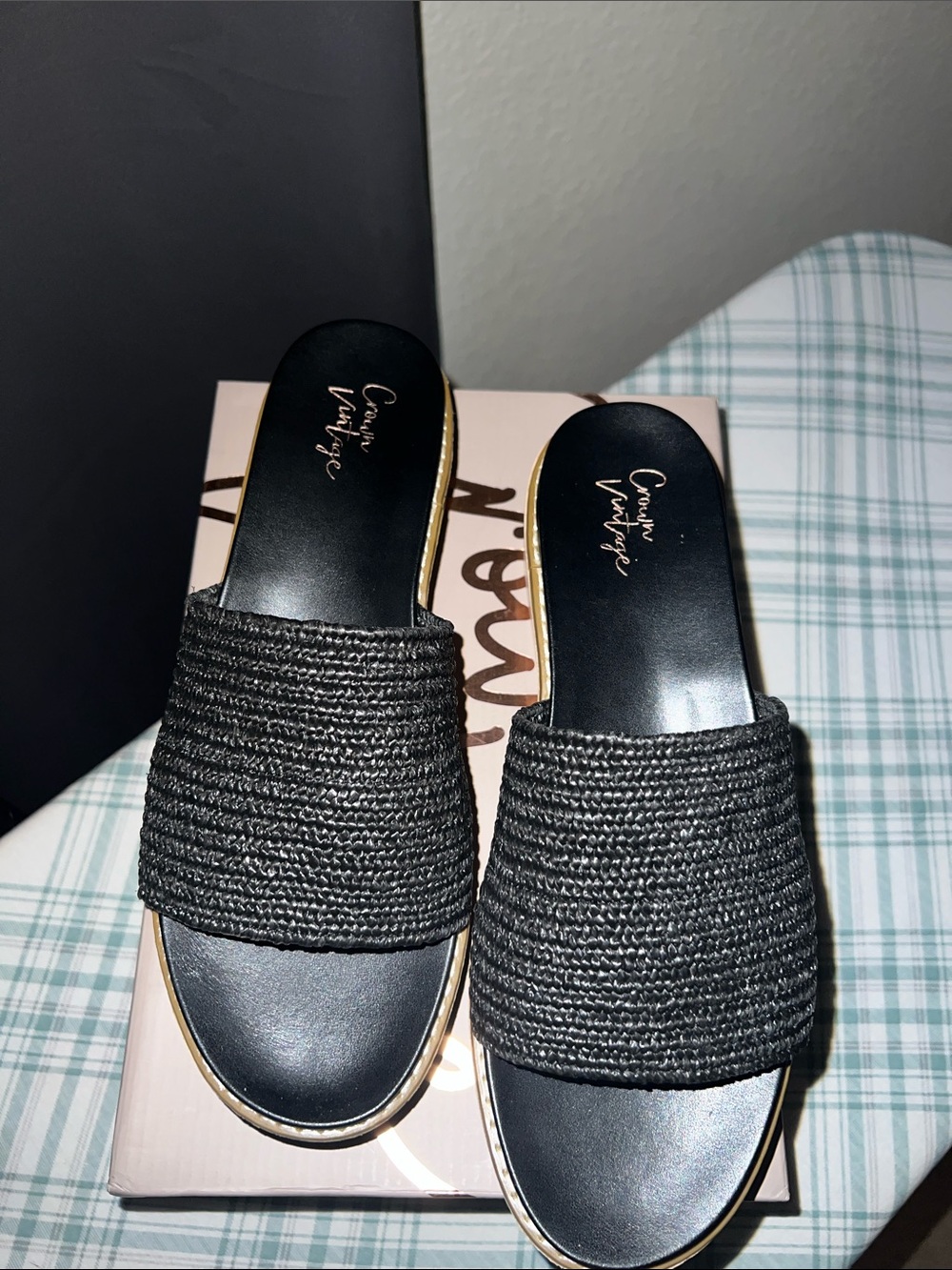 Crown Vintage Black Woven Slide Mules